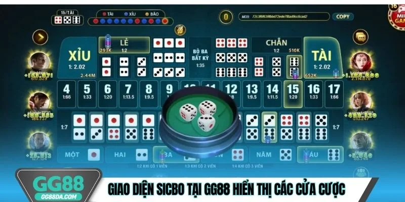 Giao diện Sicbo tại GG88 hiển thị các cửa cược